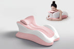 Pink and white phone pillow with a woman using a phone, text about phone posture support.