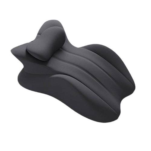 Gray inflatable seat with headrest on a white background